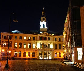 Łotwa, Noc, Miasto, Dom, Ryga