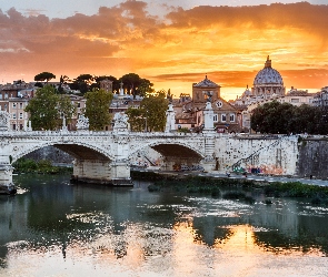 Włochy, Domy, Rzeka, Most, Rzym