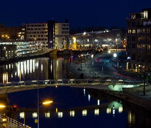 Holandia, Kanał, Noc, Miasto, Alkmaar