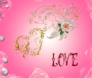 Serce, Love, Napis, Kwiaty, Walentynki