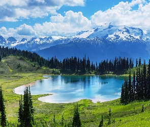 Lasy, Góry, Prowincja Alberta, Kanada, Park Narodowy Banff, Jezioro