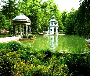 Park, Kaczki, Wodne, Hiszpania, Łabędzie, Oczko, Altany