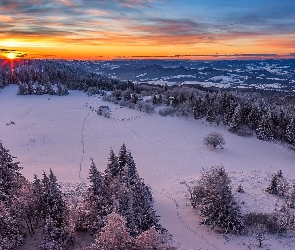 Śnieg, Zima, Zachód, Słońca