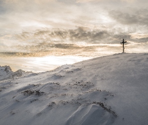 Krzyż, Śnieg, Alpy, Góry, Zimą, Austria