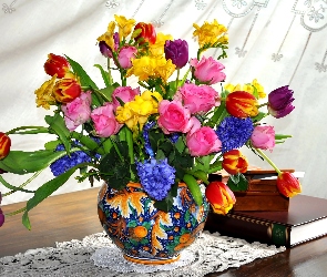 Bukiet, Dekoracja, Kolorowy Wazon, Wiosenne Kwiaty