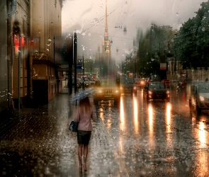 Deszcz, Ulica, Miasto, Kobieta