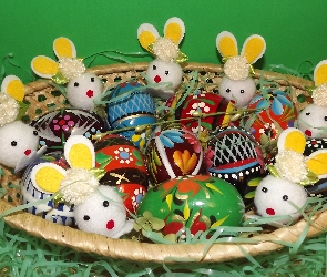 Zajączki, Pisanki, Wielkanoc, Koszyk
