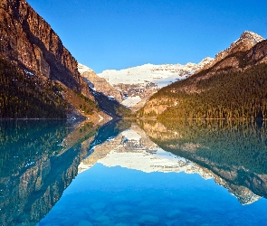 Jezioro Lake Louise, Odbicie, Kanada, Góry, Park Narodowy Banff