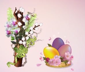 Kwiaty, Bazie, Wielkanoc, Pisanki