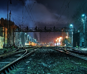 Kolejowy, Oświetlenie, Noc, Tory, Dworzec