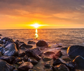 Morze, Kamienie, Zachód słońca