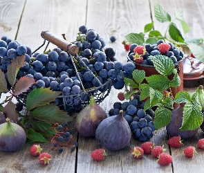 Drewniany, Blat, Figi, Winogrona, Borówki, Maliny