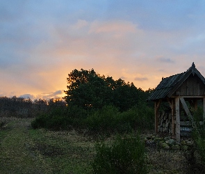 Wschód słońca, Drewno, Domek, Wiatka, Poranek