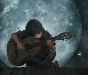 Chłopiec, Księżyc, Gitara