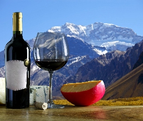 Góry, Kieliszek, Wino, Ser