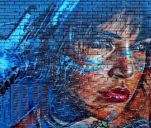 Street art, Mural, Dziewczyna, Makijaż