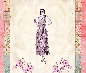 Moda, Retro, Kwiaty, Kobieta