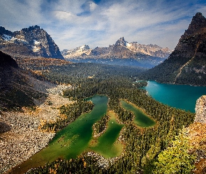 Góry, Kanada, Jezioro, Las
