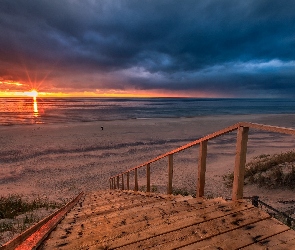 Morze, Zachód Słońca, Plaża