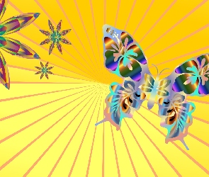 Kwiaty, Grafika, Motyl