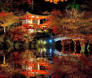 Noc, Światła, Ogród, Japonia
