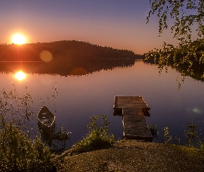 Jezioro, Łódka, Wschód słońca