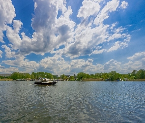 Turystyczny, Statek, Jezioro, Chmury