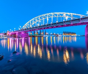 Noc, Światła, Rzeka, Most