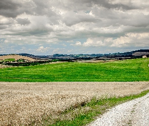 Droga, Krajobraz, Łąka, Pola