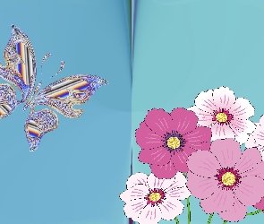 Motyl, Grafika, Kwiaty