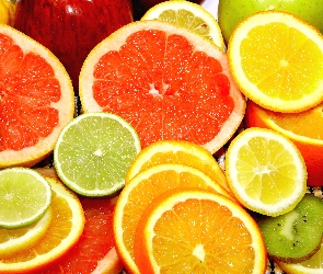 Owoce, Kiwi, Pomarańcze, Grejfrut, Cytrynka