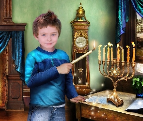 Świecznik, Świece, Hannukah, Święto, Chłopiec