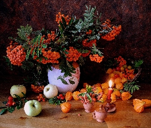 Jarzębina, Świecy, Płomień, Jabłka, Wazon