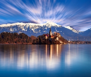 Kościół, Słowenia, Jezioro, Bled, Góry