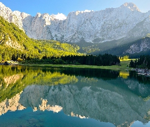 Jezioro, Włochy, Lasy, Góry