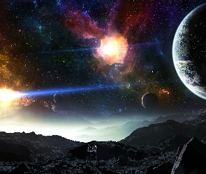 Skały, Przebijające światło, Kosmos, Planety