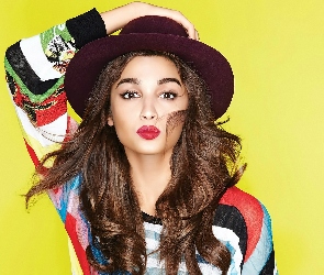 Alia Bhatt, Makijaż, Kolorowa, Kobieta, Sukienka, Ostry