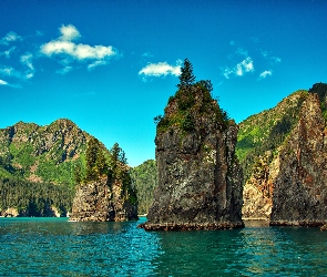 Skały, Alaska, Rzeka, Las, Góry