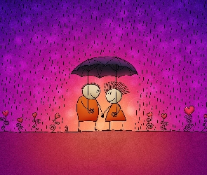 Para, Deszcz, Szczęście, Parasol, Miłość