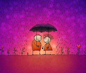 Miłość, Deszcz, Parasol, Szczęście, Para