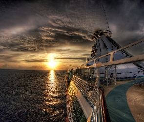 Statek, Wschód słońca, Morze, Liniowiec