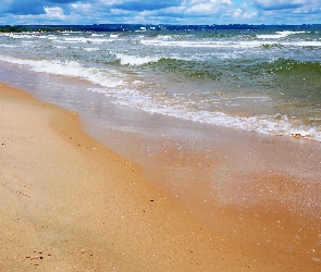 Piasek, Plaża, Bałtyk, Morze, Fale, Woda