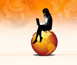 Laptop, Dziewczyna, Planeta, Grafika, Ziemia, Internet
