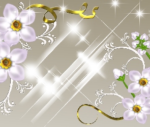 Biały, Złoty, Kwiatki, Ornamenty