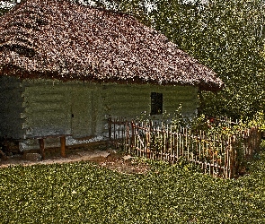 Ogródek, Dach, Domek, Płot, Słomiany, Stary, Drewniany