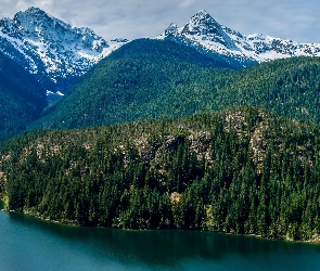 Jezioro Diablo Lake, Góry, Lasy, Stan Waszyngton, Stany Zjednoczone, Park Narodowy Północnych Gór Kaskadowych