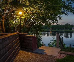 Noc, Rzeka, Park, Latarnia