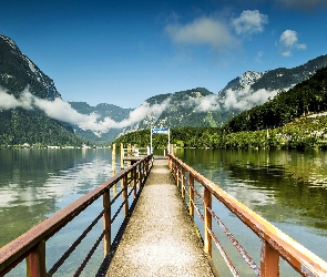 Hallstatt, Molo, Góry, Austria, Jezioro Hallstättersee