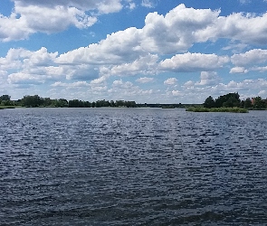 Jezioro, Lato, Niebo, Chmury