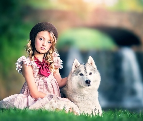 Dziewczynka, Husky, Siberian, Pies, Dziecko